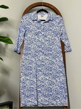 Persifor MEDIUM White Blue Geomettric Winpenny Shirt Dress USA Made